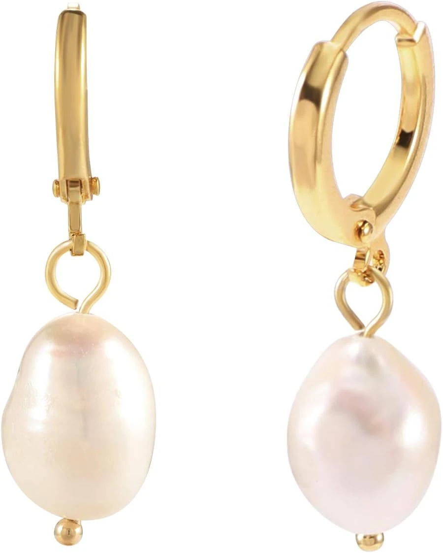 Pearl Earrings Huggie Gold