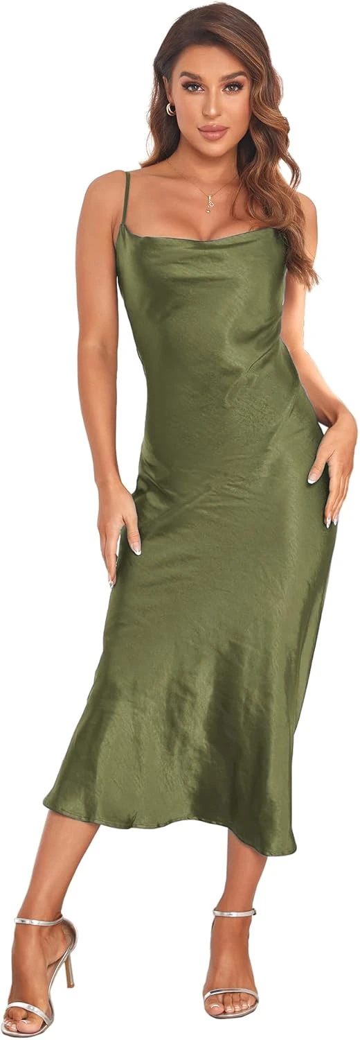 Satin Slip Dress Midi Neutral