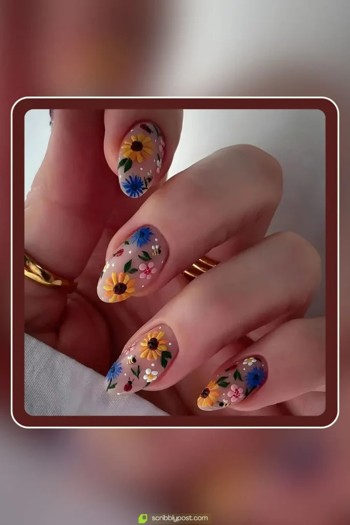 3d Floral Press-On Nails Coffin Shape
