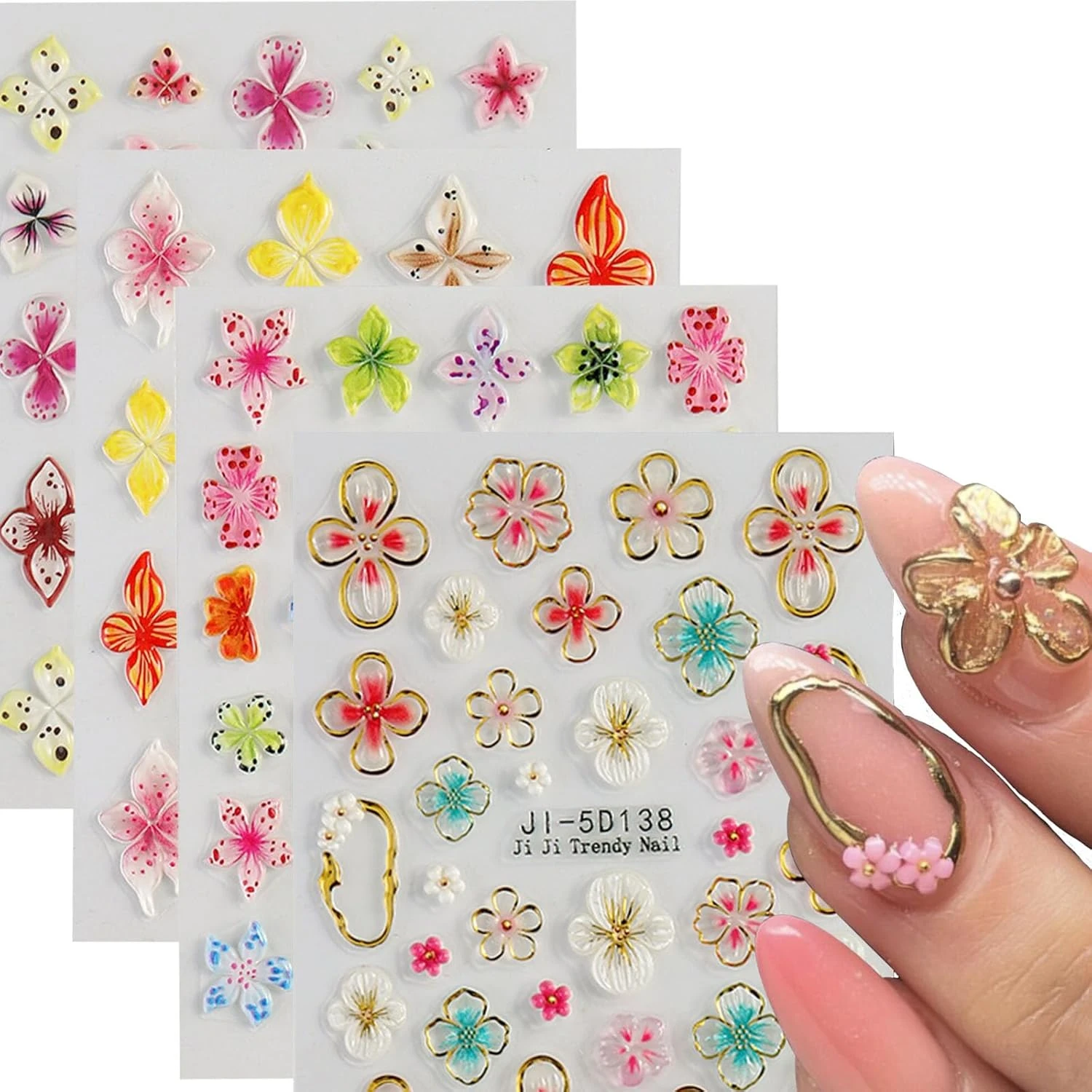 3D flower nail stickers for pastel multi color summer nail designs