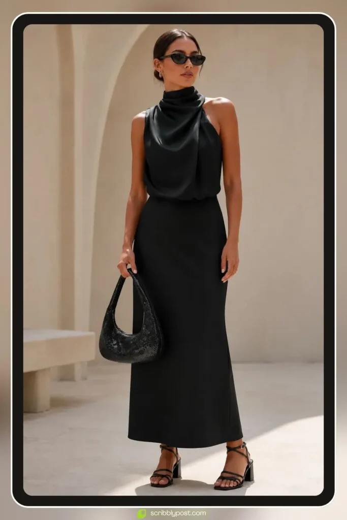 Satin A-line floor-length prom dress with classic silhouette for a formal dance