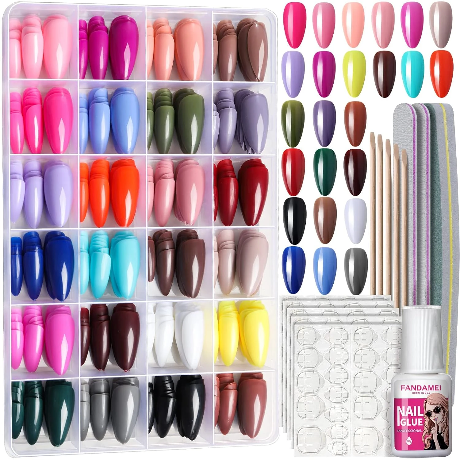 Almond Press-On Nails Medium Length Glossy Set