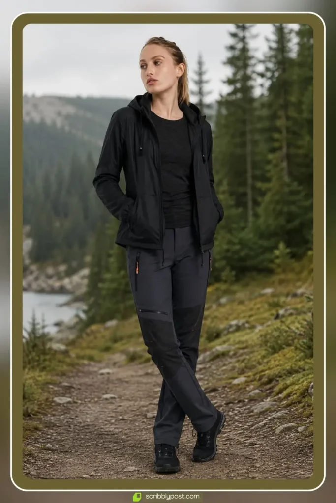 Base Layer Top with Insulated Hiking Pants and a Shell Jacket