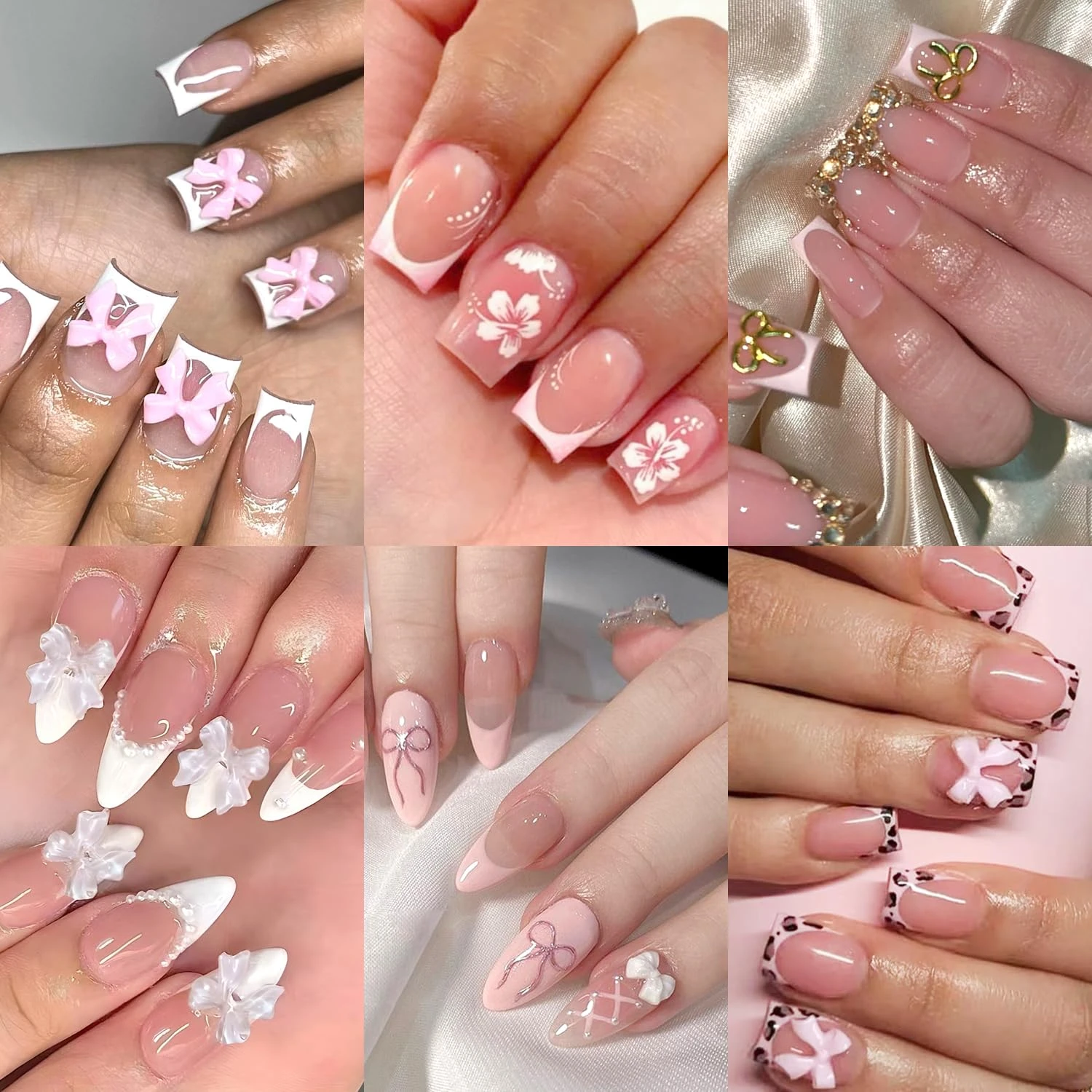 Bow Accent Press-On Nails Blush Milky Set