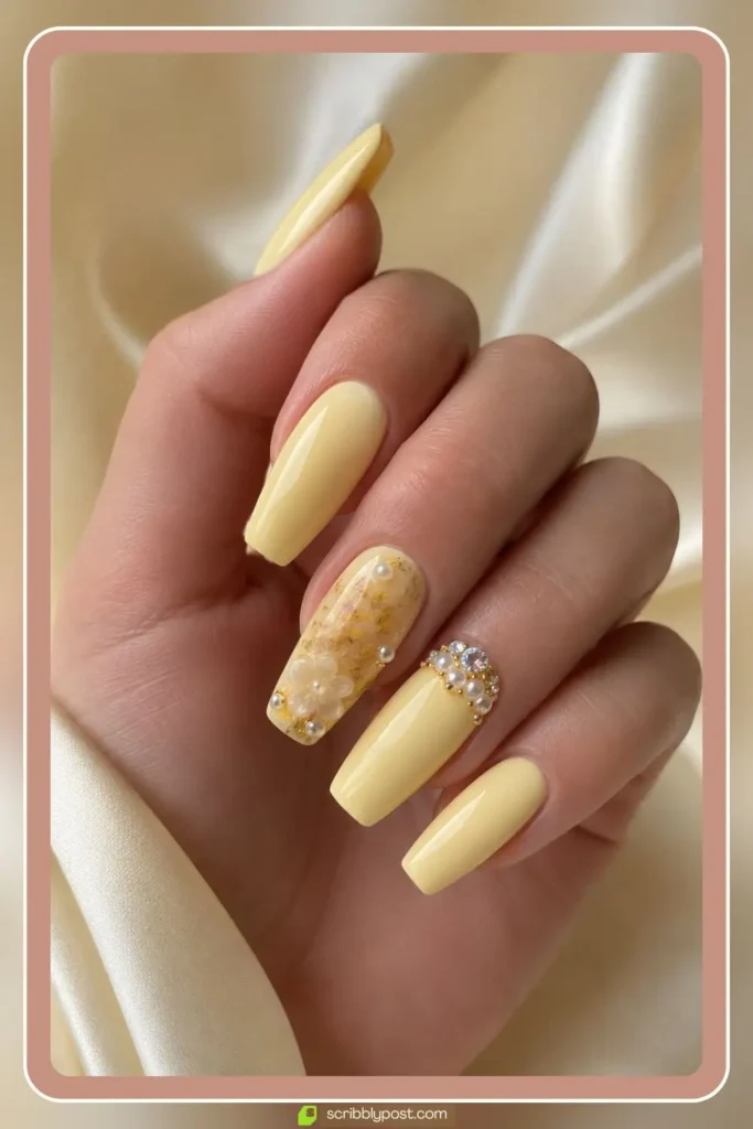 Butter Yellow 3D Embellished Nails