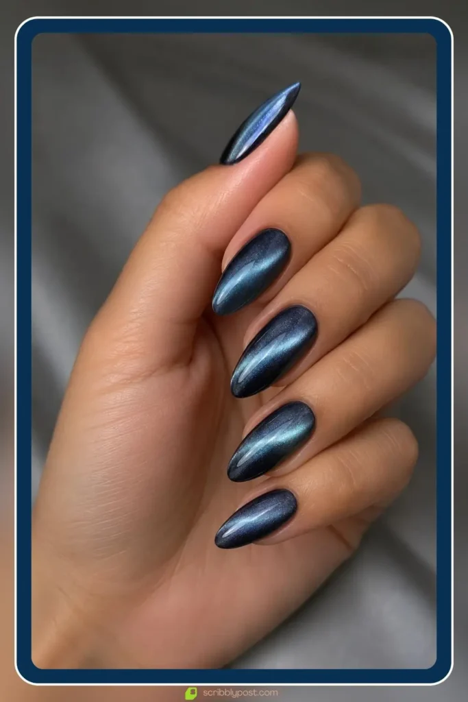 Magnetic cat eye chrome nails with light reflecting band, Cat Eye Chrome Design, best nail designs