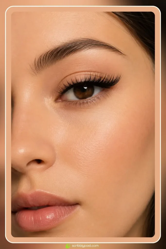 Cat eye eyelash extensions with short inner corner lashes graduating to long outer corner lashes
