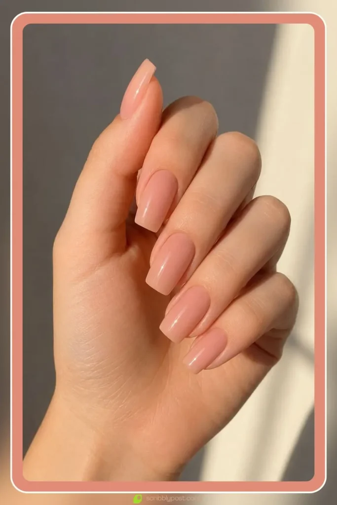 Glossy nude square tip nails with straight edges, Classic Square Tip Design, best nail designs