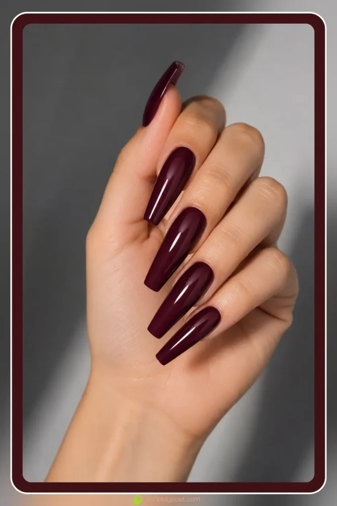 Long coffin shaped acrylic nails in solid color, Coffin Tip Statement Design, best nail designs