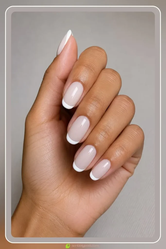 Solid white glossy tip nails on round shape, Crisp White Tip Design, best nail designs