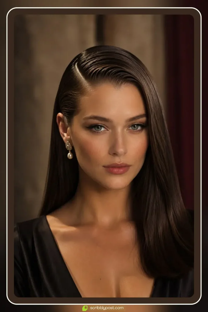Deep Side Part Slick with Hair Down Straight
