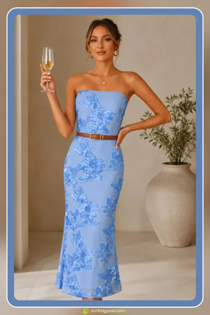 Floral Midi Dress with a Leather Belt and Heeled Sandals