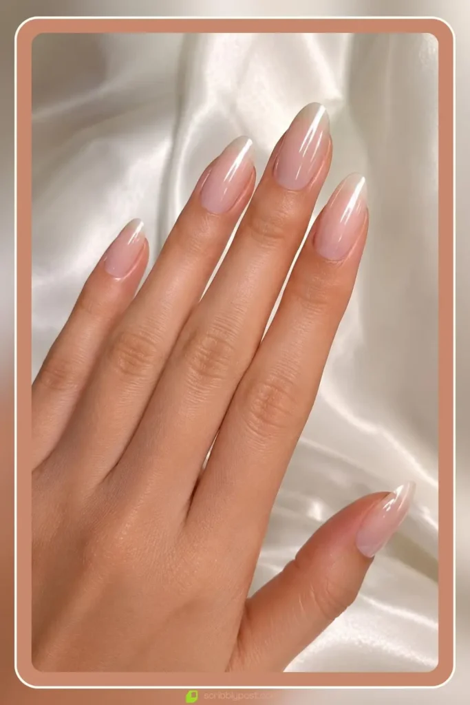 Milky sheer gel polish with high shine finish, Glazed Gel Glass Design, best nail designs
