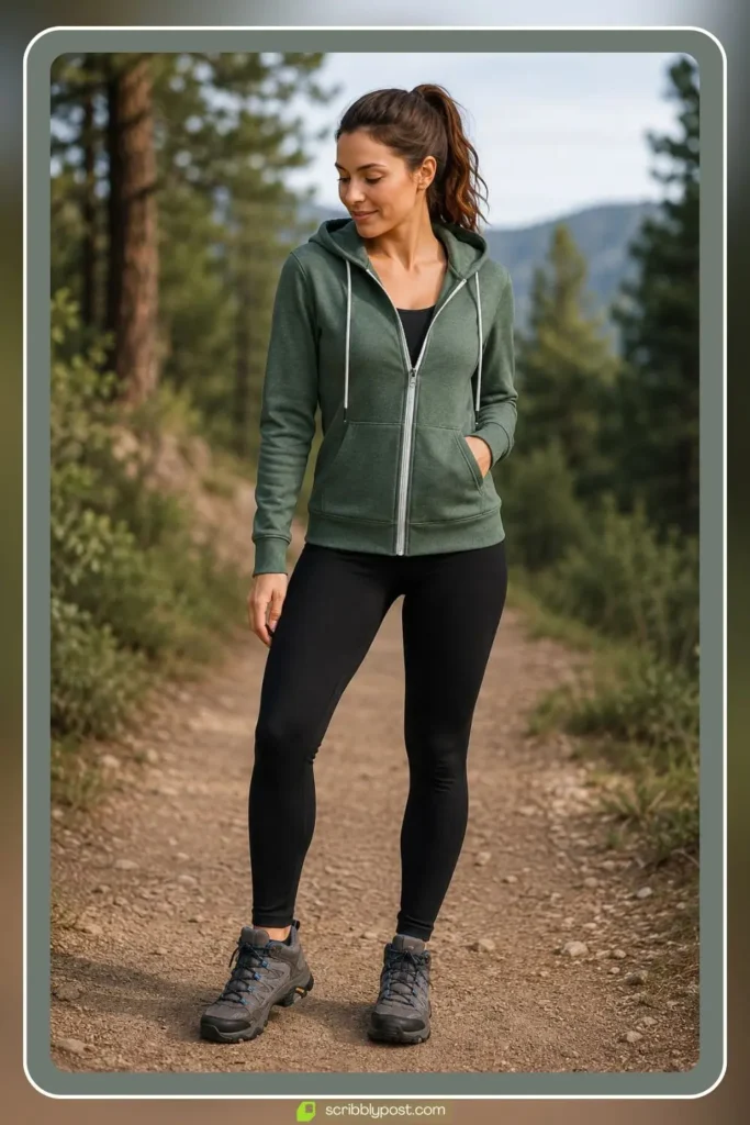 High-Neck Sports Bra with Zip-Up Hoodie and Performance Leggings