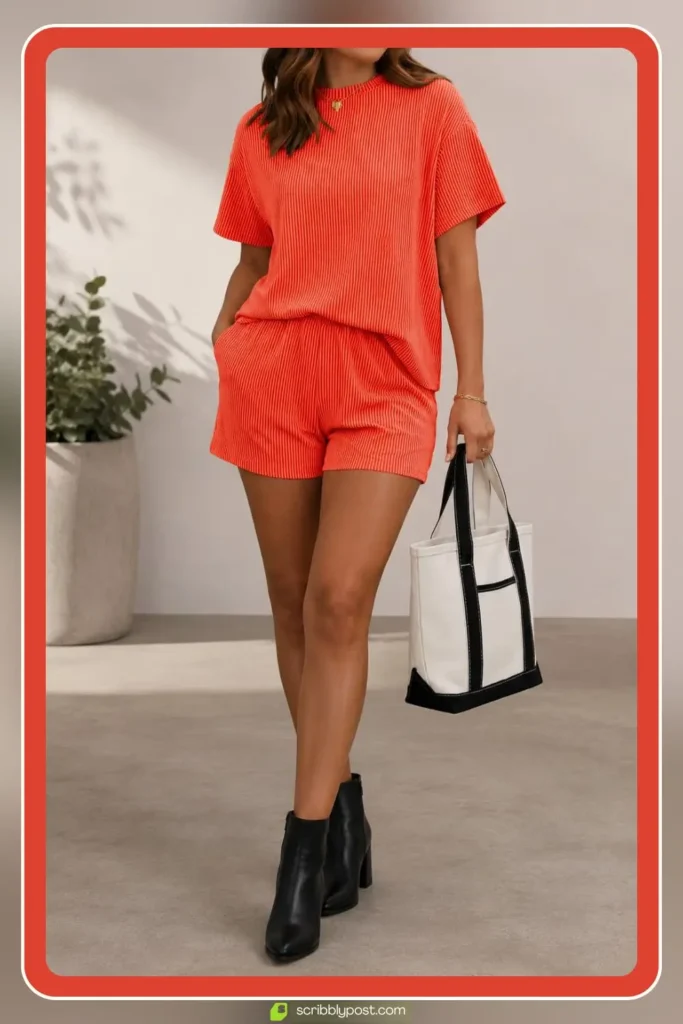 Knit Co-Ord Set with Ankle Boots and Structured Tote