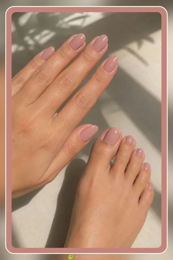 Matching glossy polish on fingers and toes, Matching Toe and Fingernail Design, best nail designs