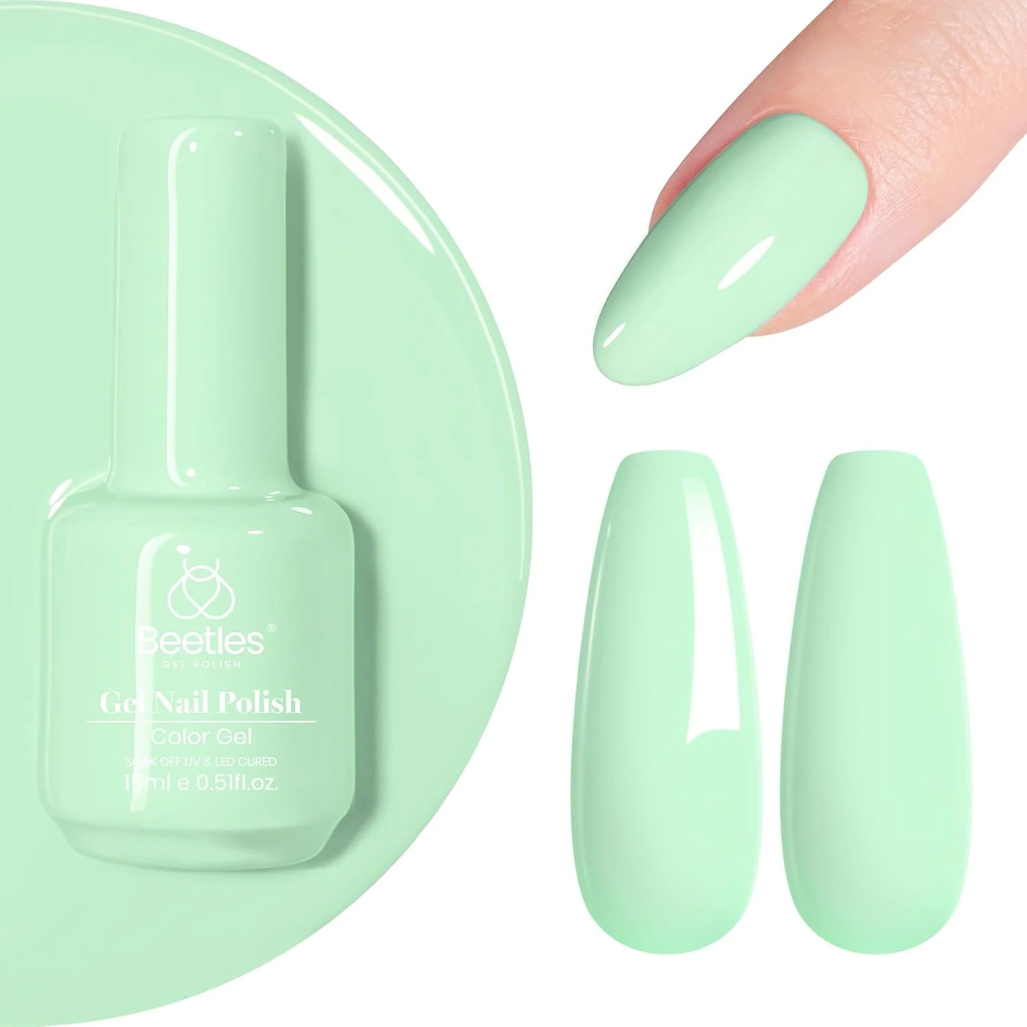 Mint green gel nail polish for single color summer nail designs