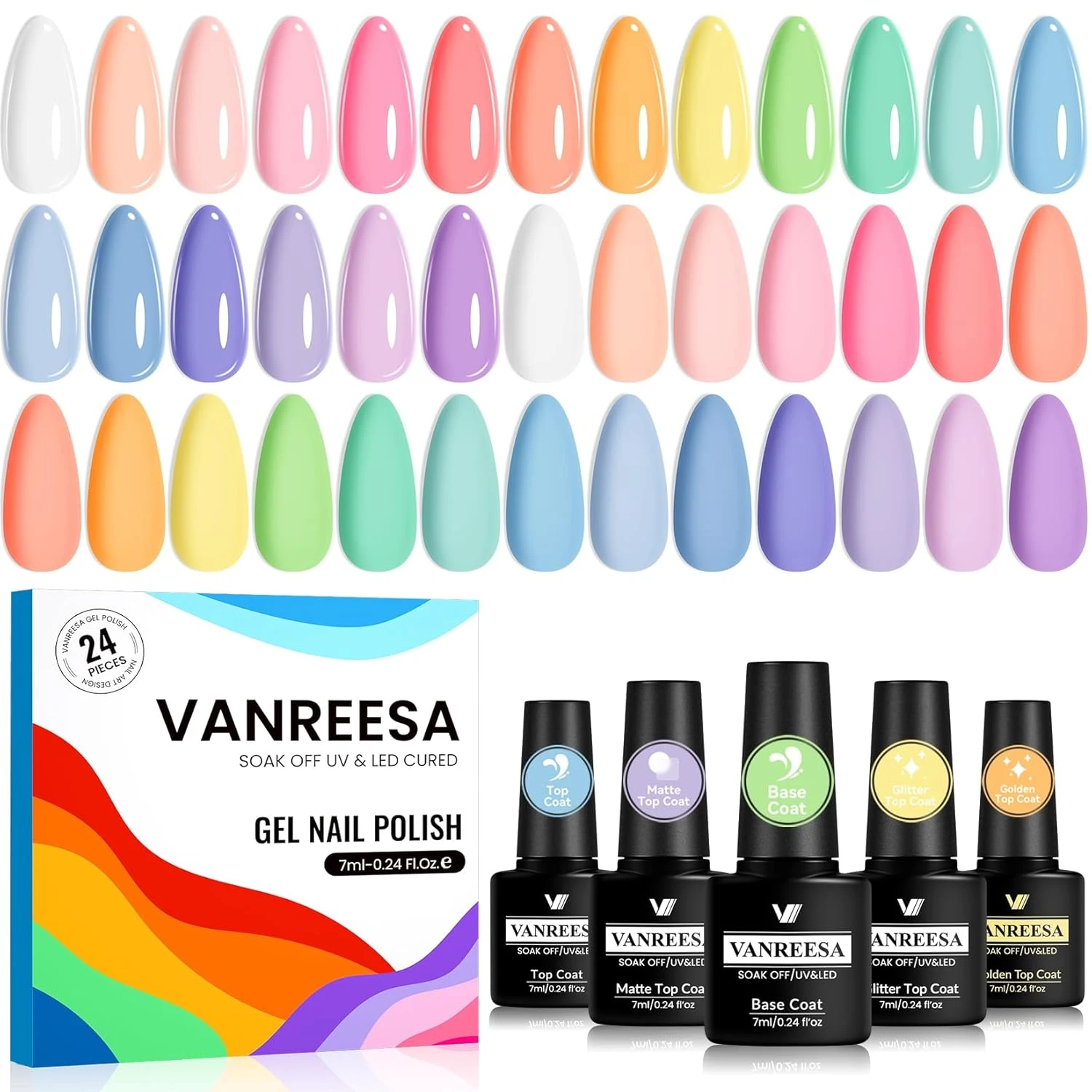 Pastel nail polish variety pack for multi color summer skittle nail designs