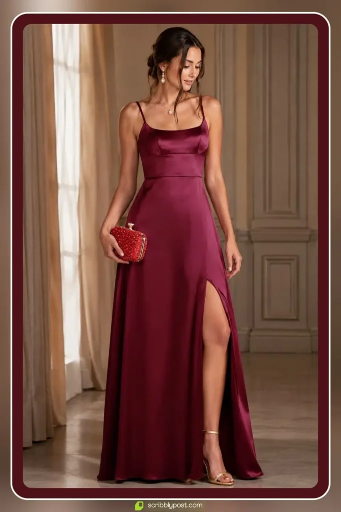 Floor-length red satin prom dress mermaid silhouette for a formal dance