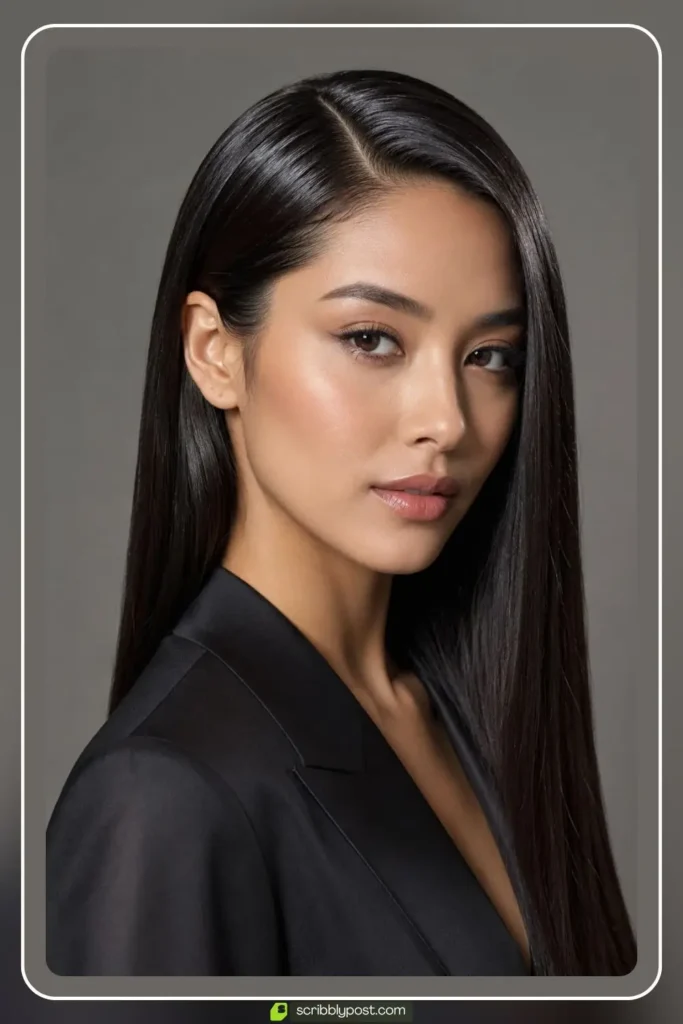 Sleek Side Part with Glossy Hair Down Straight