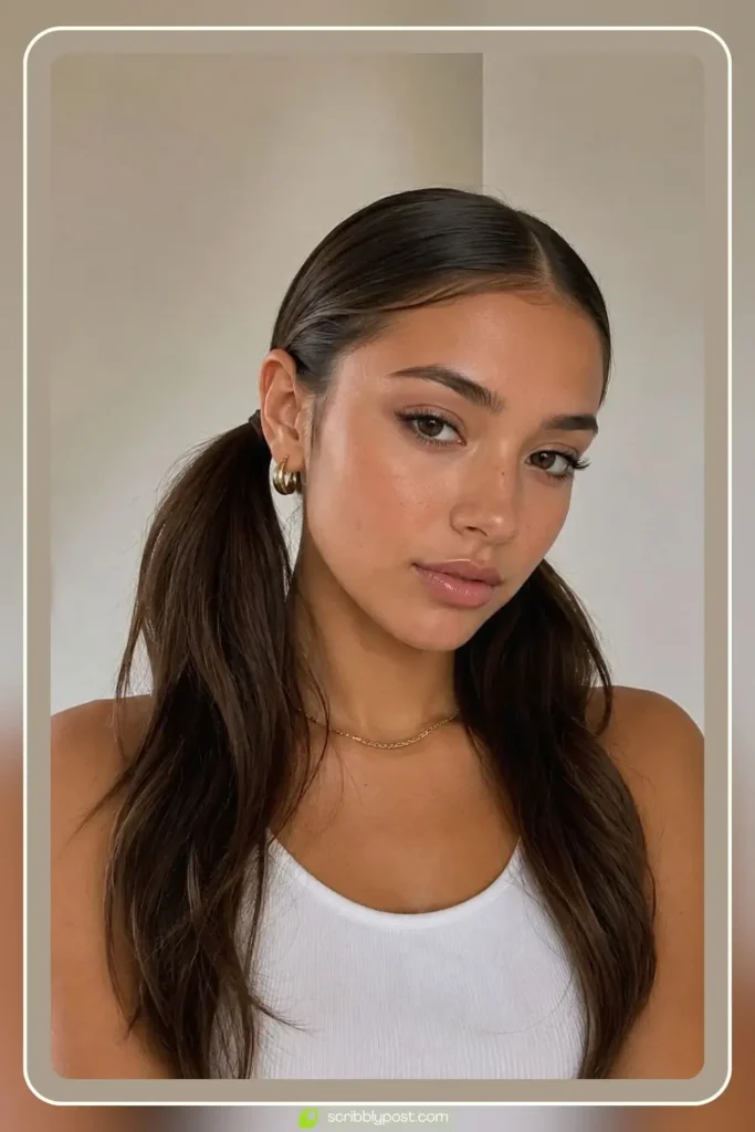 Slicked Front Low Pigtails