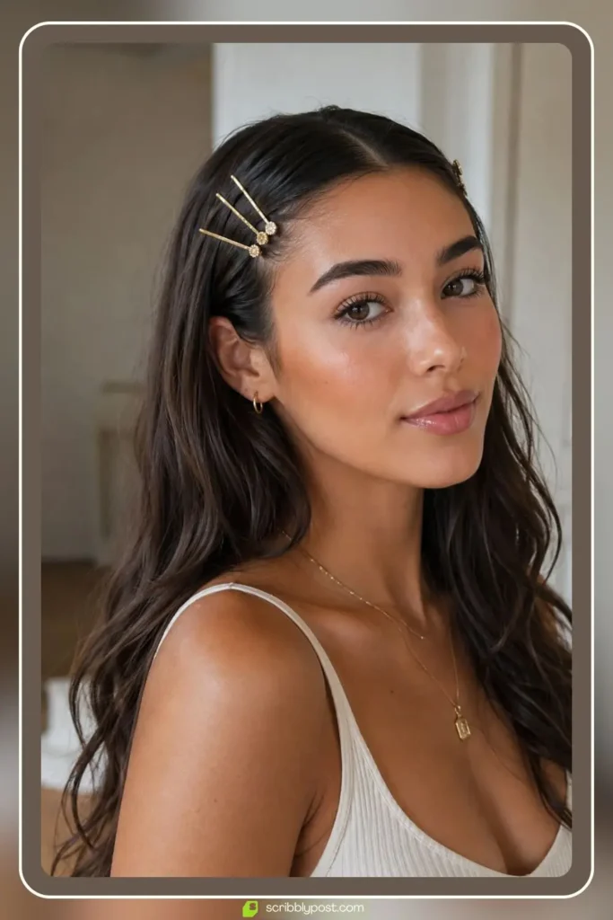Slicked Front Pieces Pinned Back with Bobby Pins