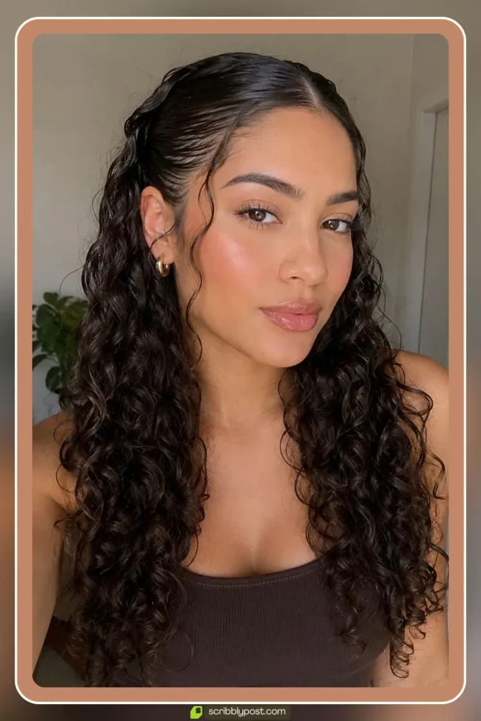 Slicked Front Pieces with Curls Down