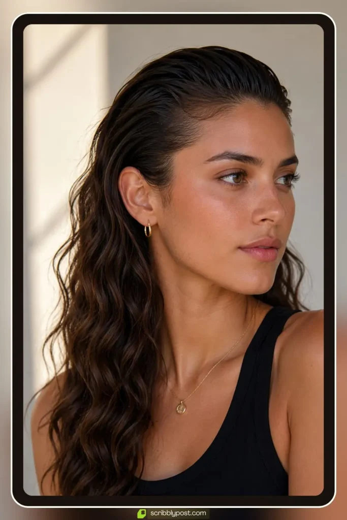Slicked Front with Loose Waves Down