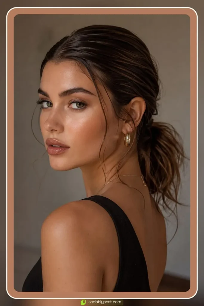 Slicked Front with Tousled Low Ponytail