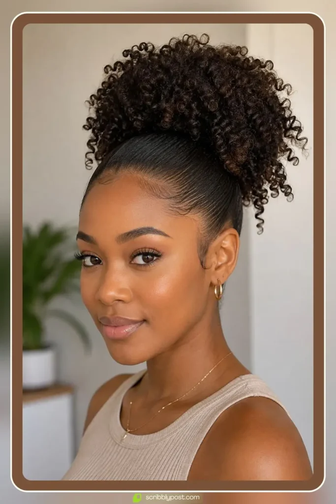 Slicked Front with a High Curly Ponytail