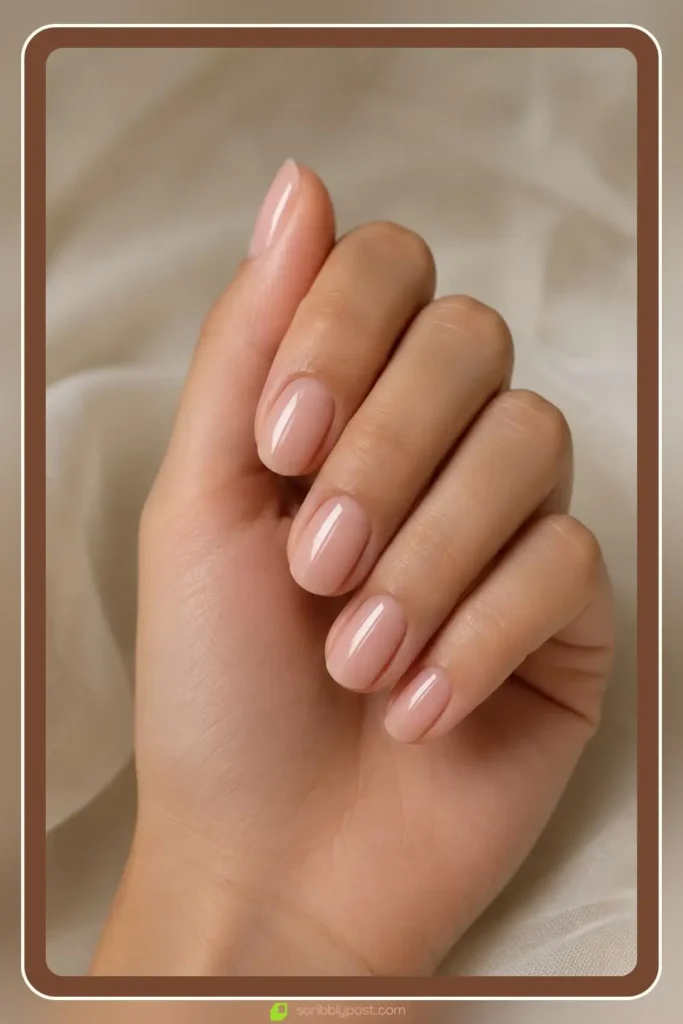 Sheer nude polish on short to medium nails, Soft Nude Everyday Design, best nail designs
