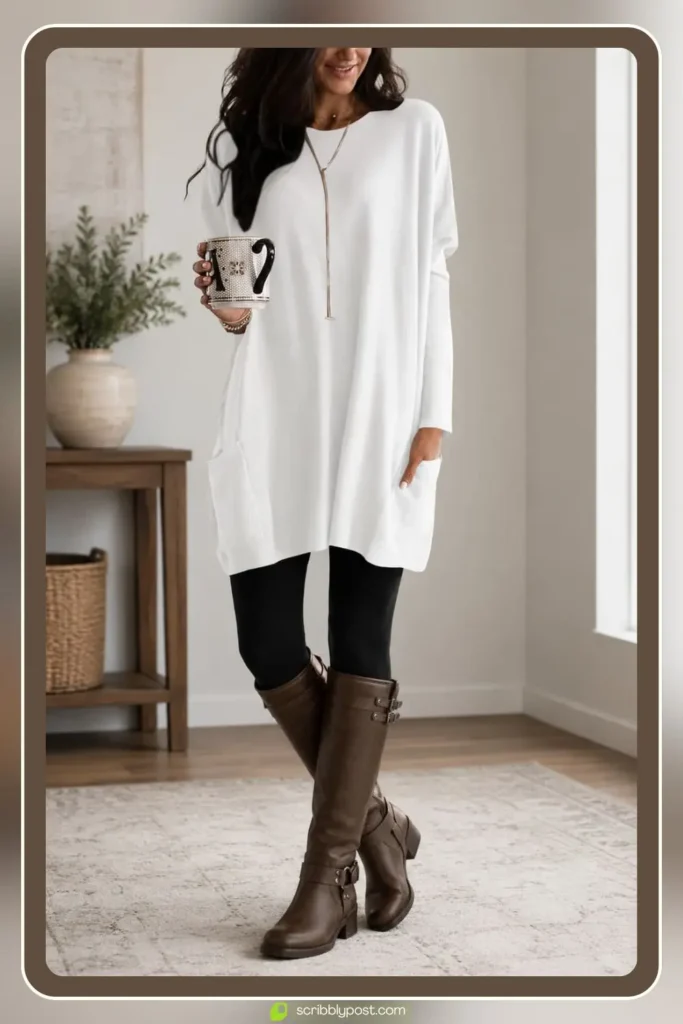 Thermal Tights with Tunic Sweater and Knee-High Boots