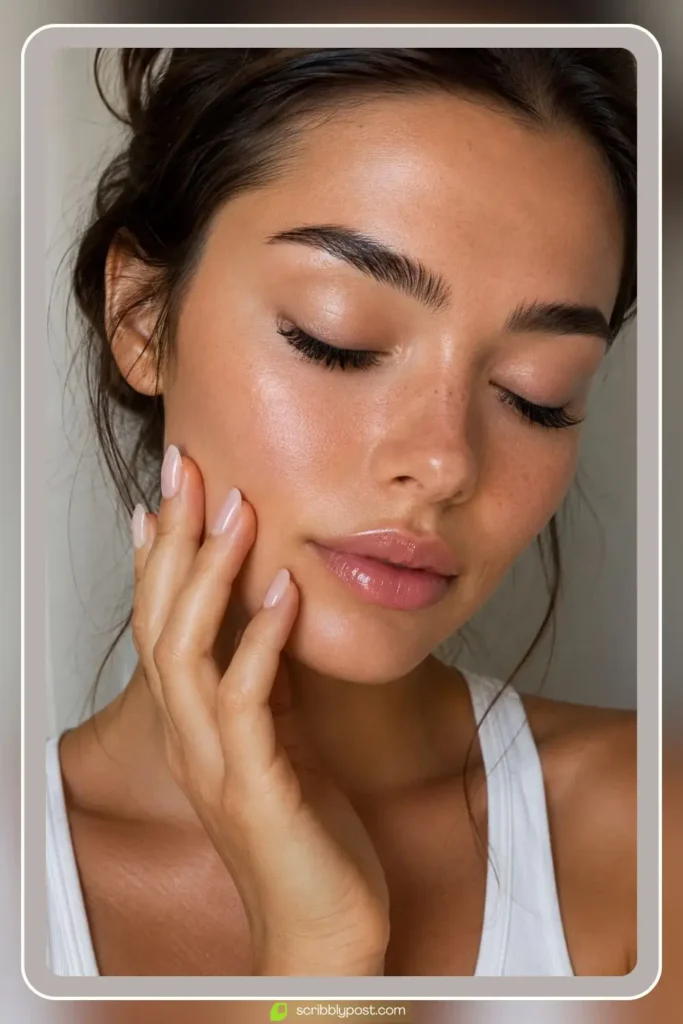 Wet look lash extensions with closed narrow fans creating glossy spiked lashes