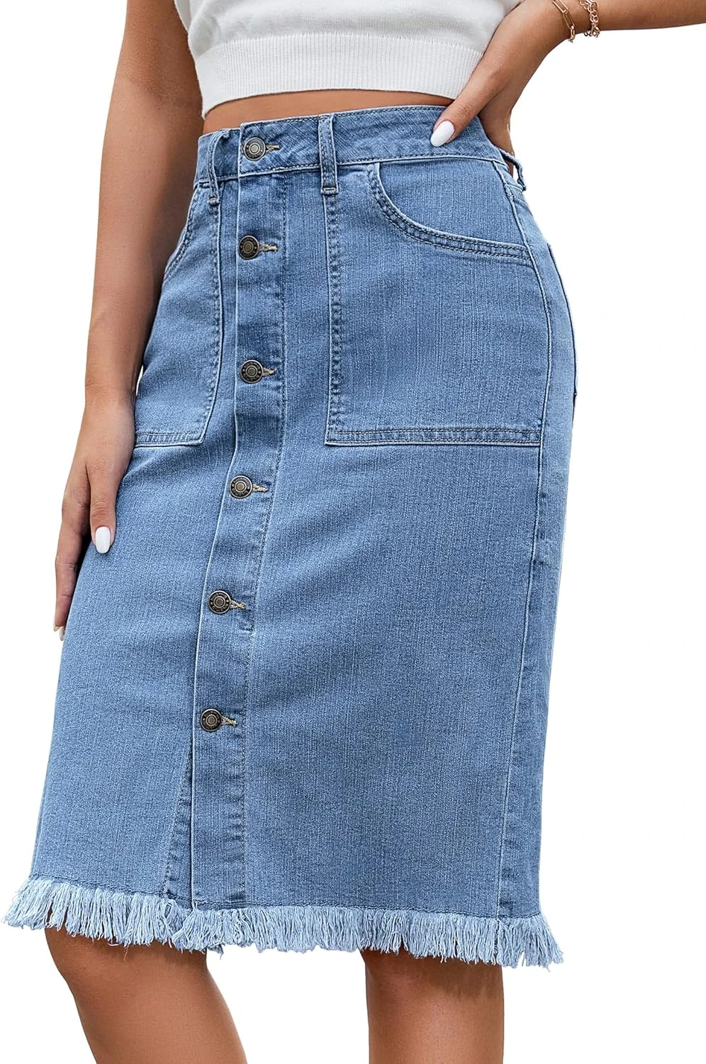 Dark Wash Denim Midi Skirt