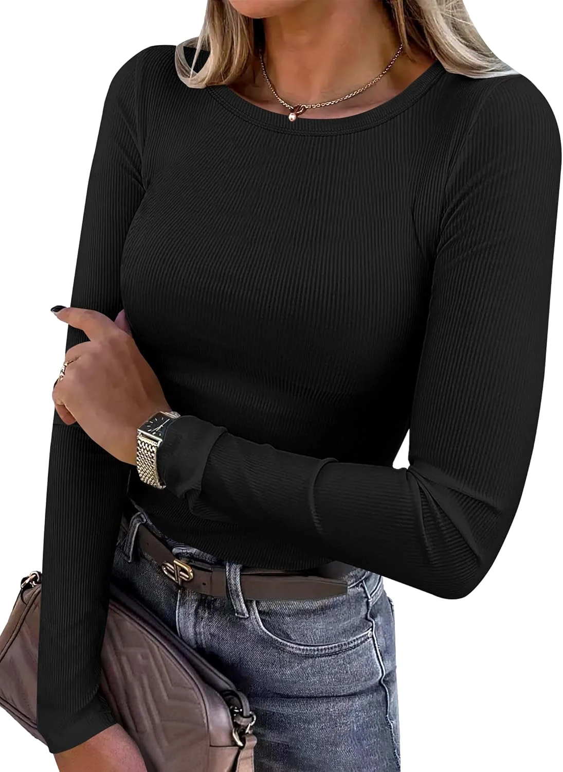 Fitted Ribbed Long-Sleeve Top