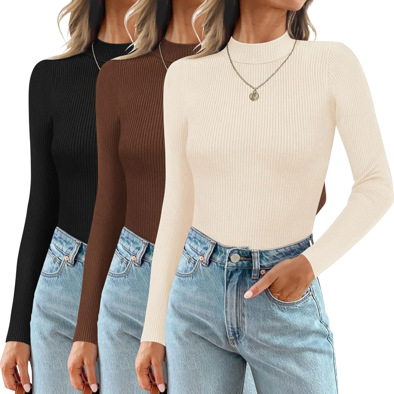 Fitted Ribbed Mock-Neck Top