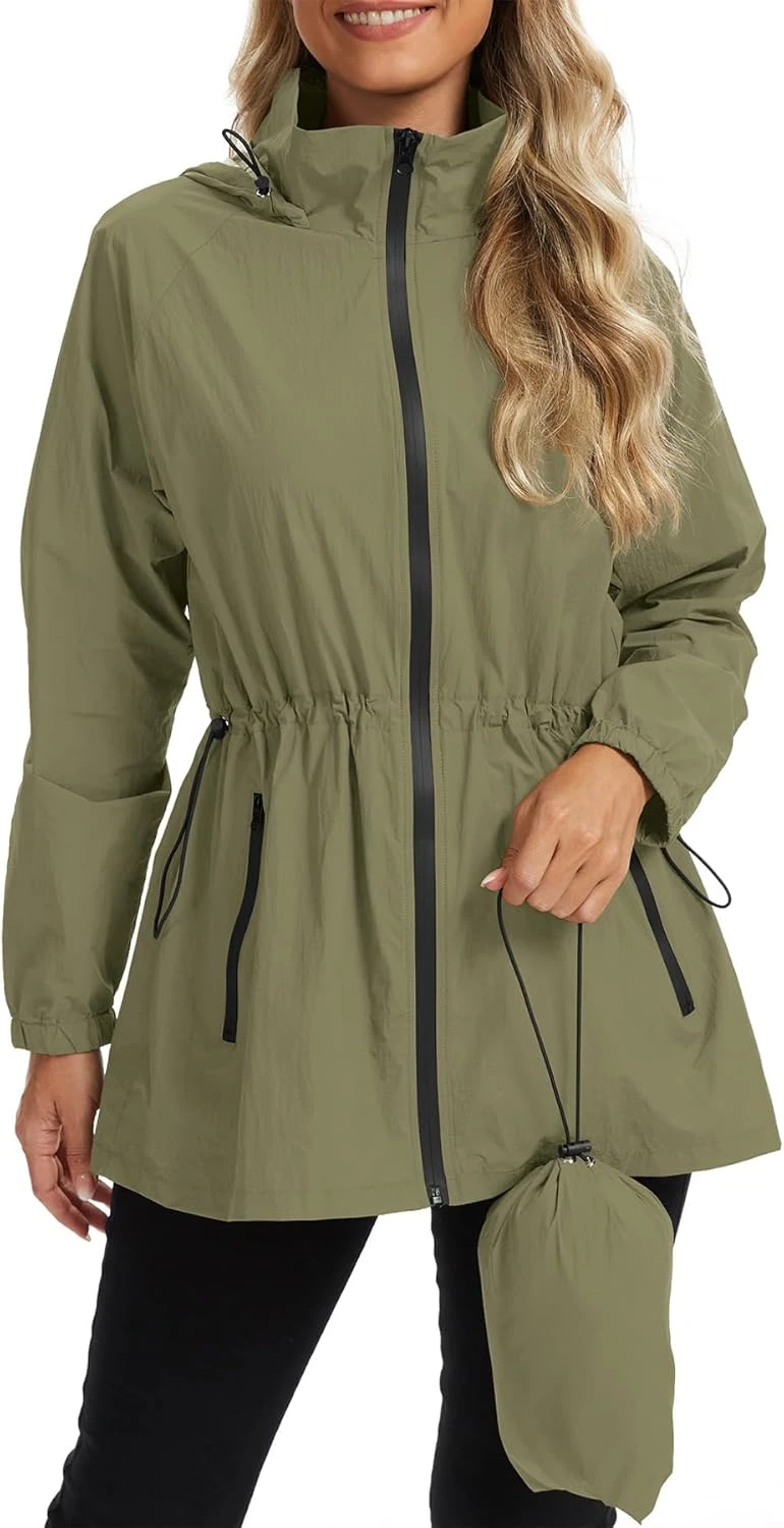 Packable Windbreaker Jacket Lightweight Cinch Waist
