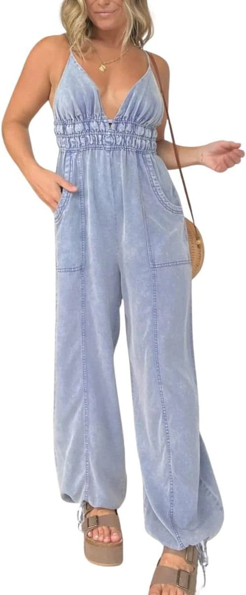 Wide-Leg Denim Jumpsuit