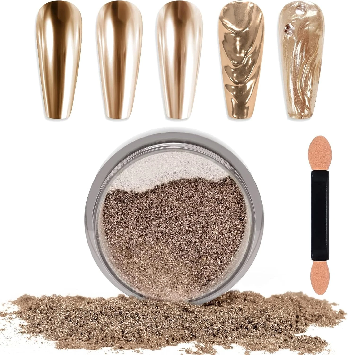 Champagne chrome powder for neutral metallic summer nails