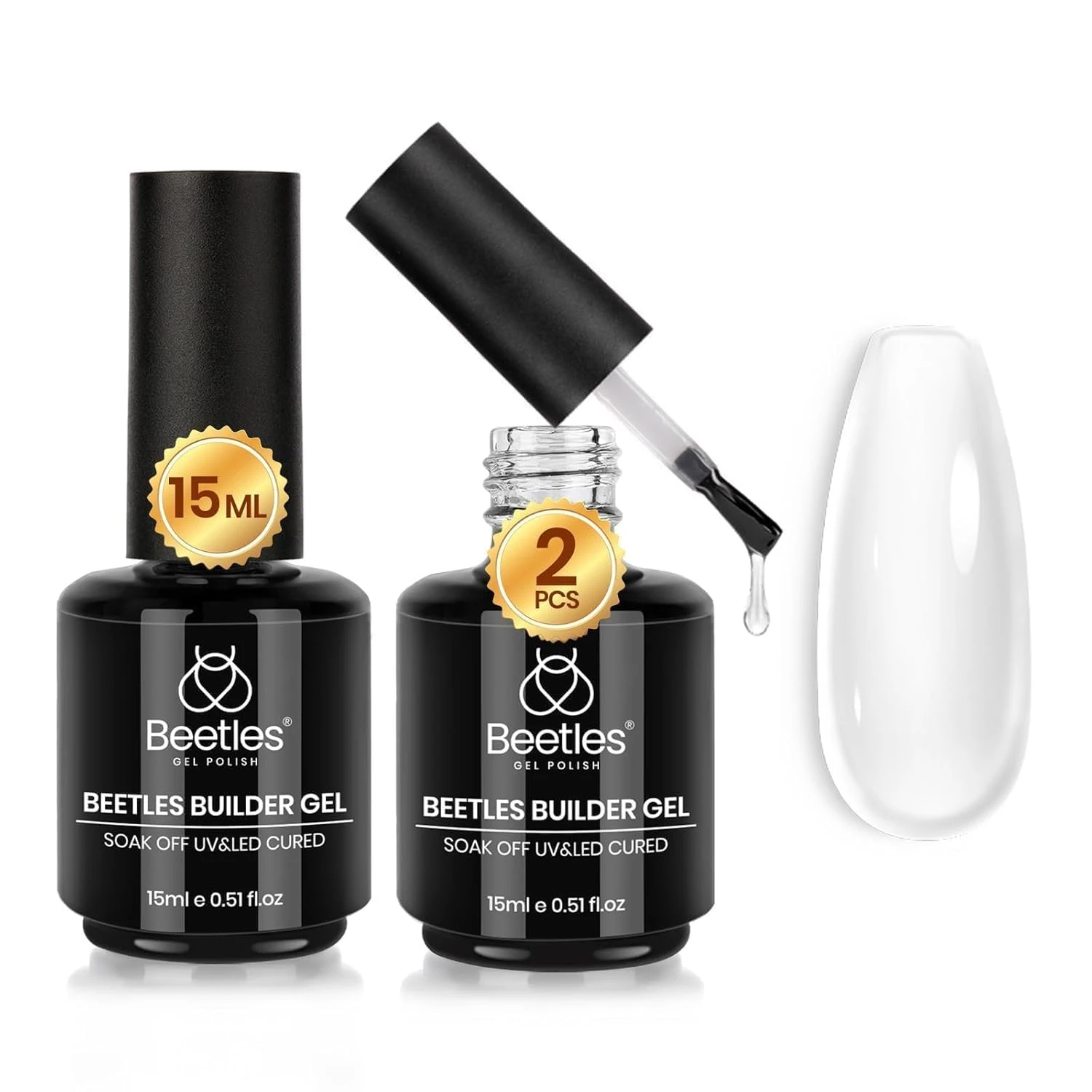 Clear builder gel for 3D chrome droplet nail accents