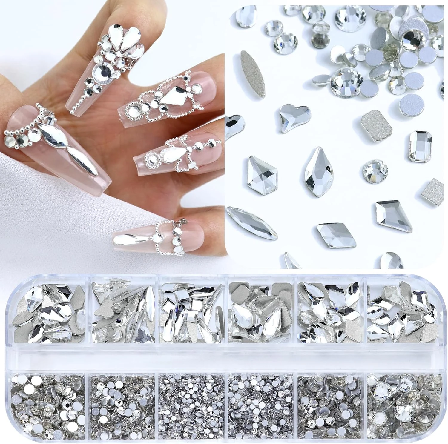 Clear crystal clusters for hot pink rhinestone nails