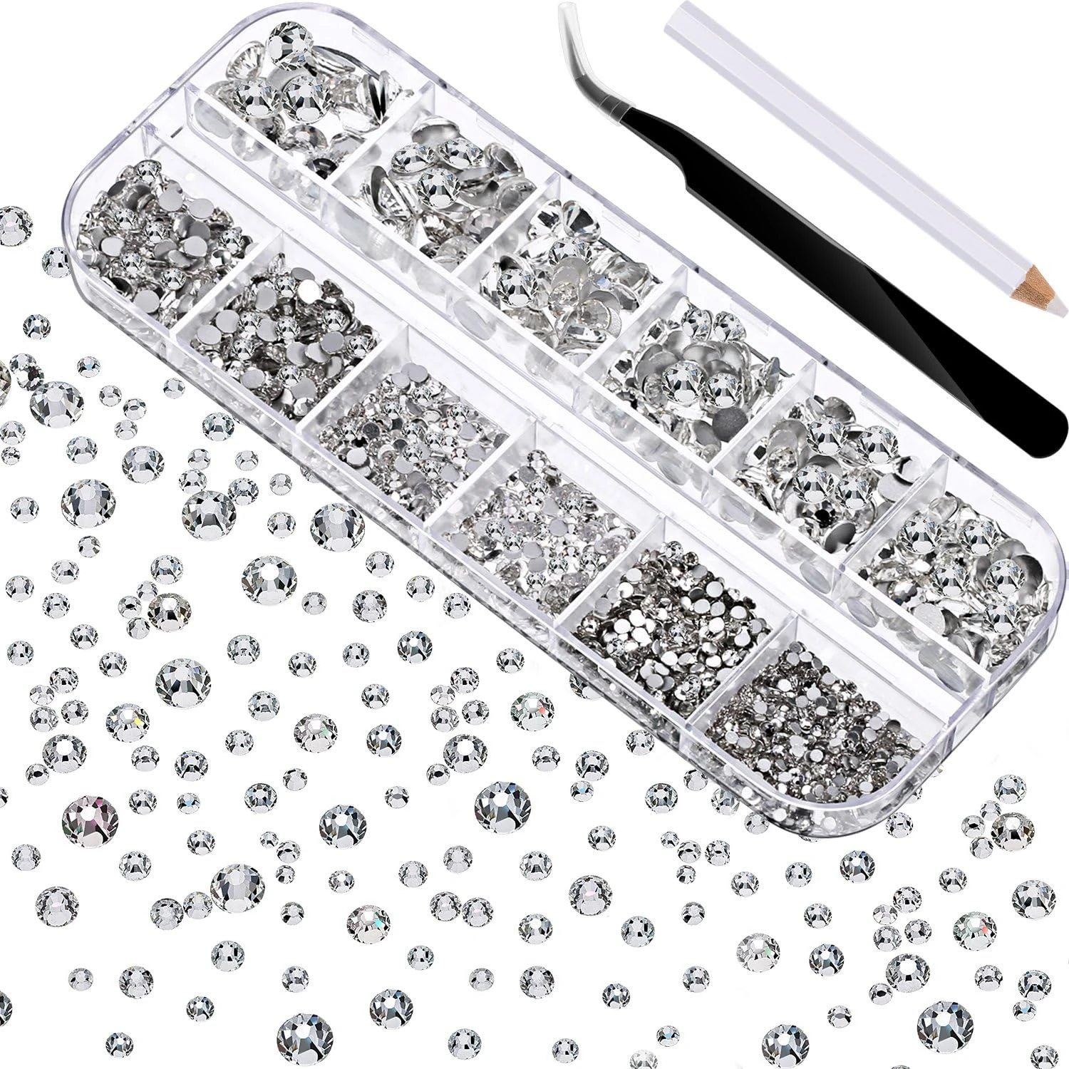 Faceted clear crystals for stud and crystal nail designs