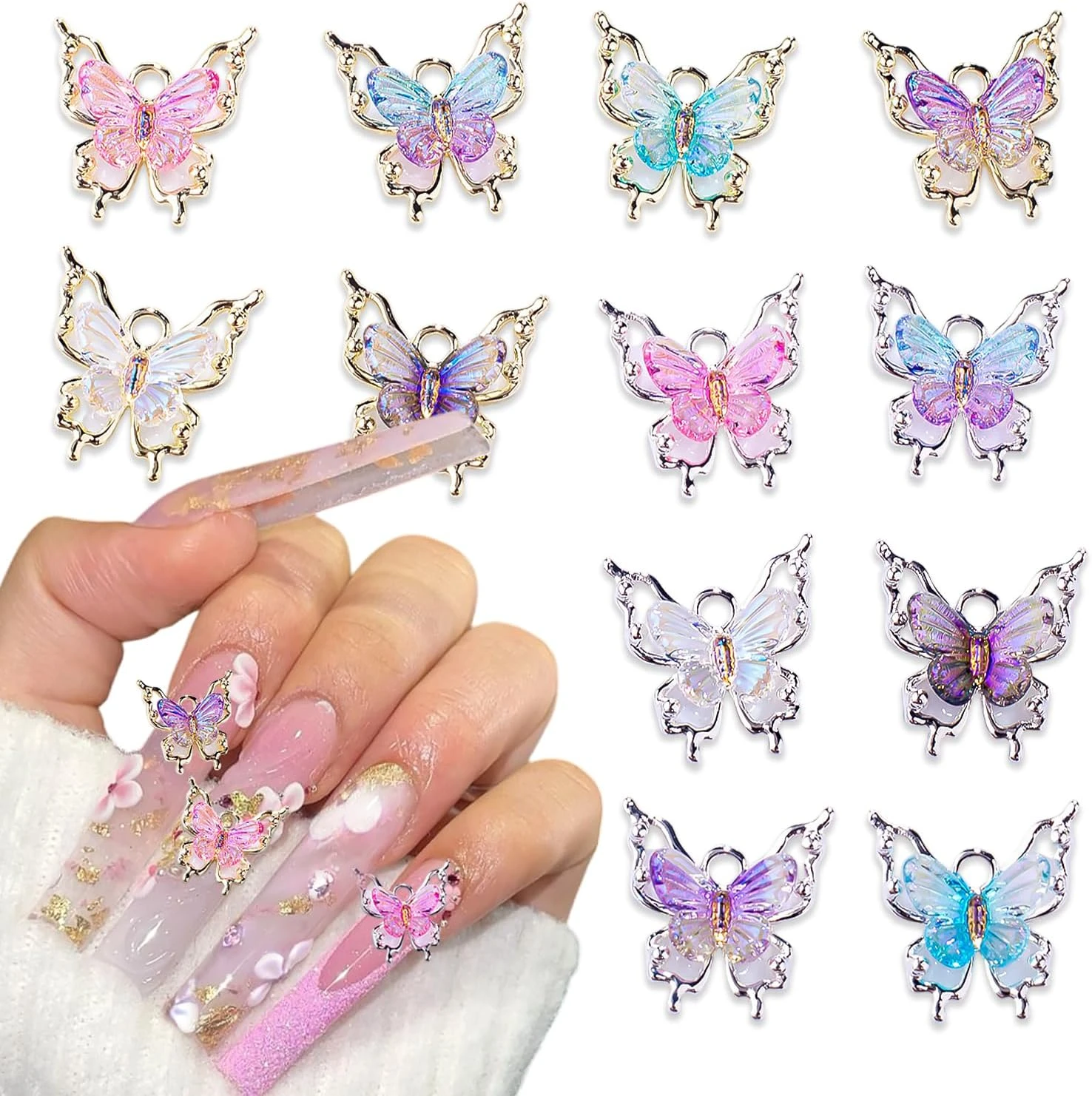 Crystal butterfly charms for rhinestone accent nails