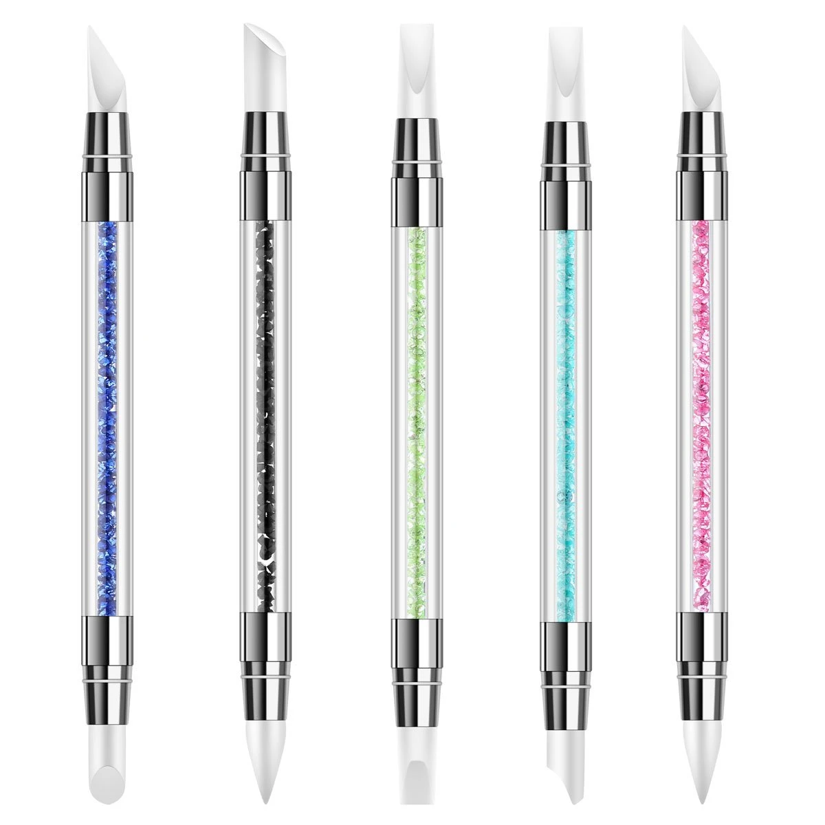 Silicone pen for placing crystals on bling nail sets