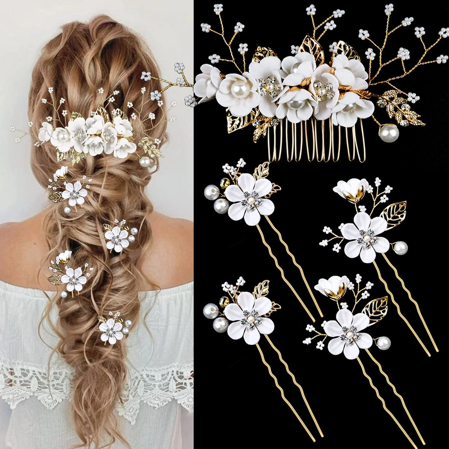 Floral hair pins for decorating a braided crown beach wedding hairstyle