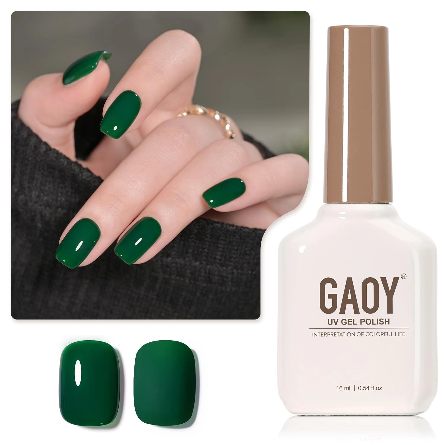 Forest green gel polish for emerald rhinestone nails