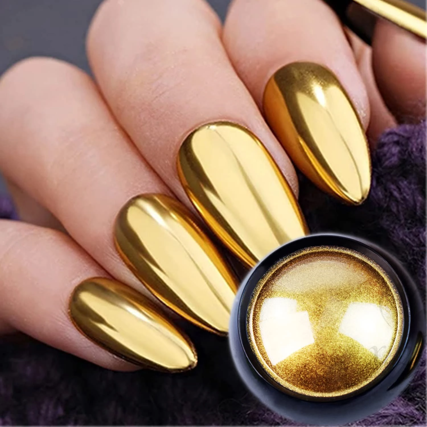 Gold chrome powder for warm sunset orange nails