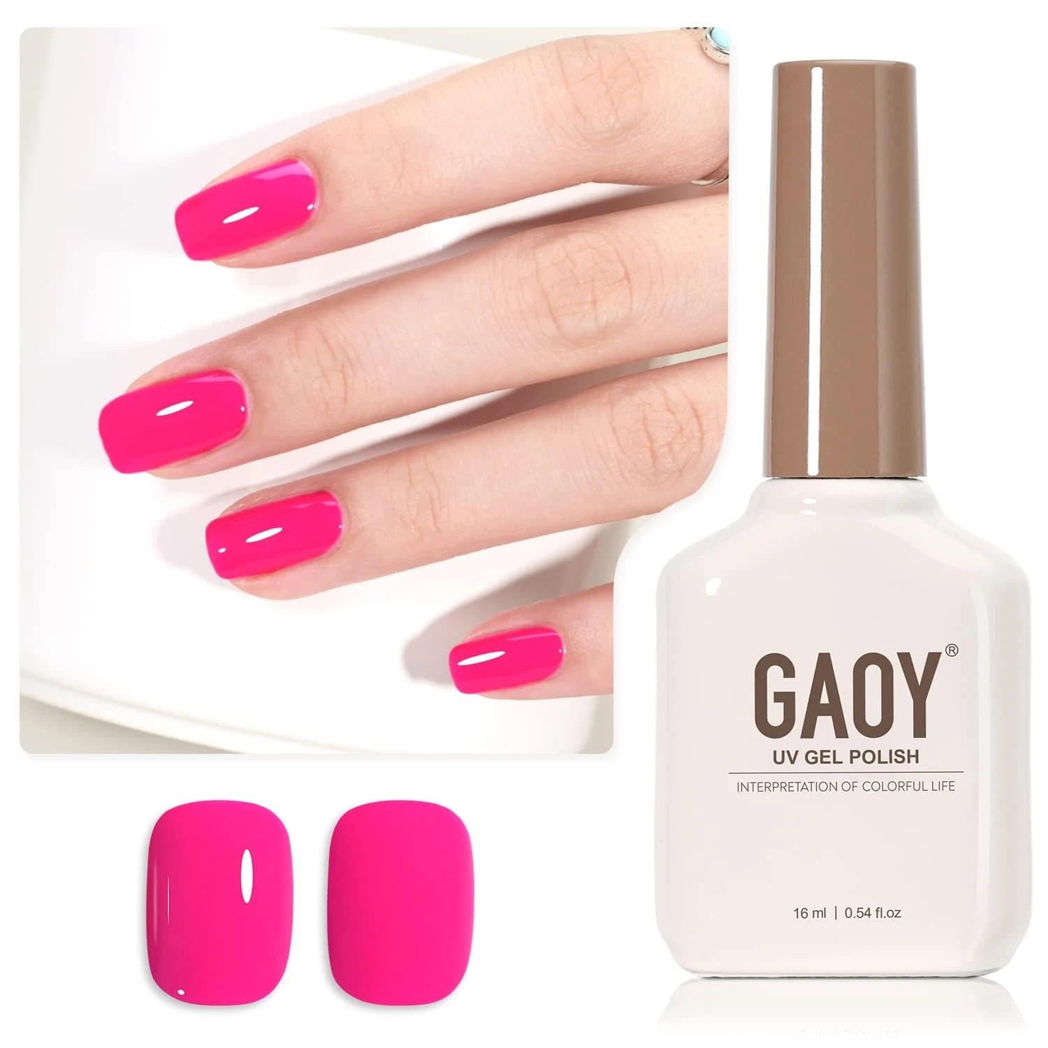 Hot pink gel polish base for rhinestone diamond nails