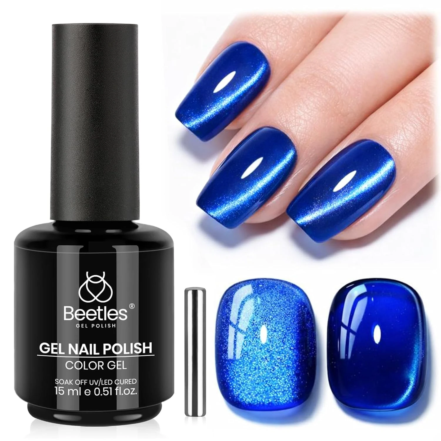 Magnetic blue cat eye gel polish for chrome fourth of july nail designs