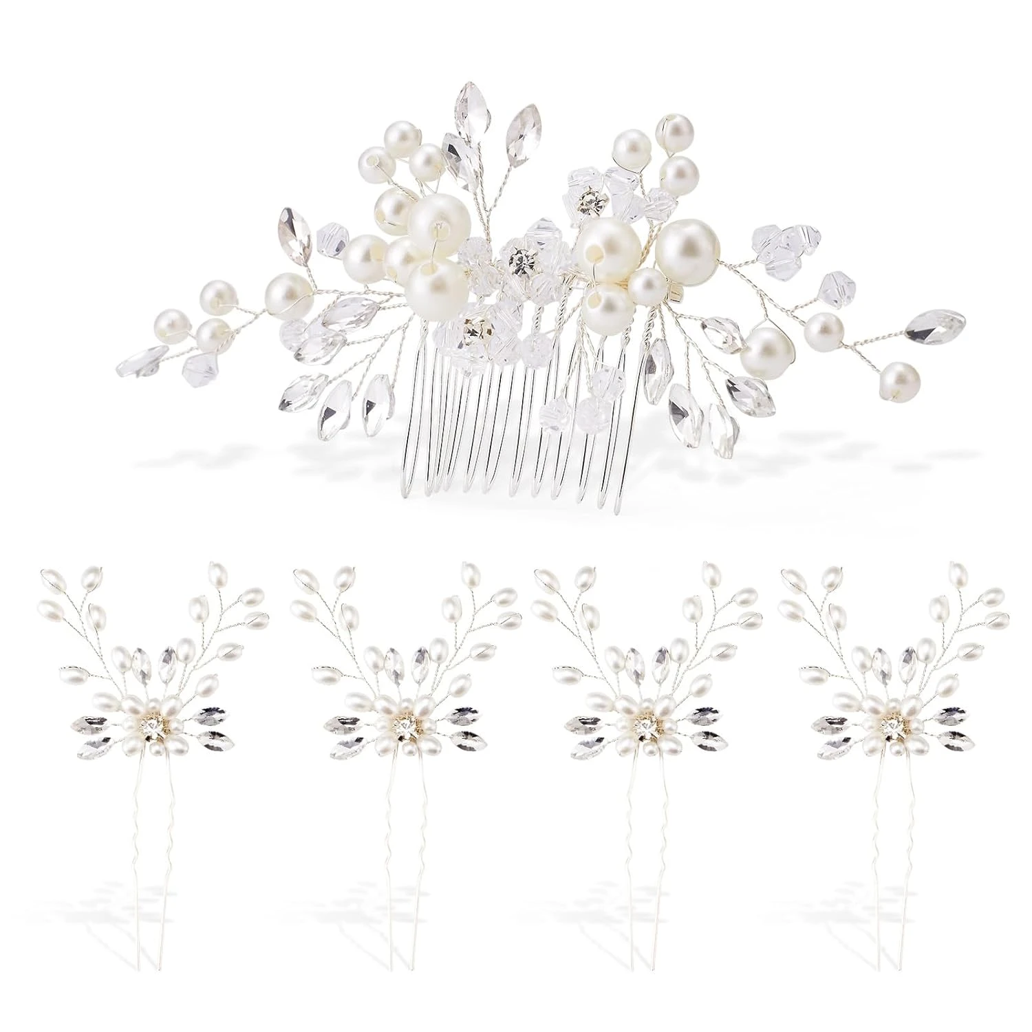 Pearl hair comb for a half-up bridal beach wedding hairstyle